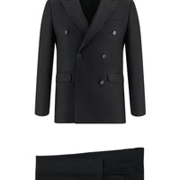 Black 7 Drop Slim Fit Patterned Double-Breasted Suit