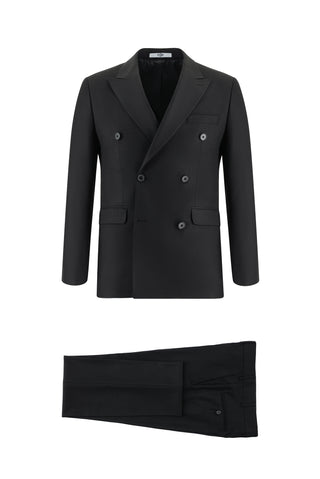  Siyah 7 Drop Slim Fit Dar Kesim Desenli Kruvaze Takım Elbise