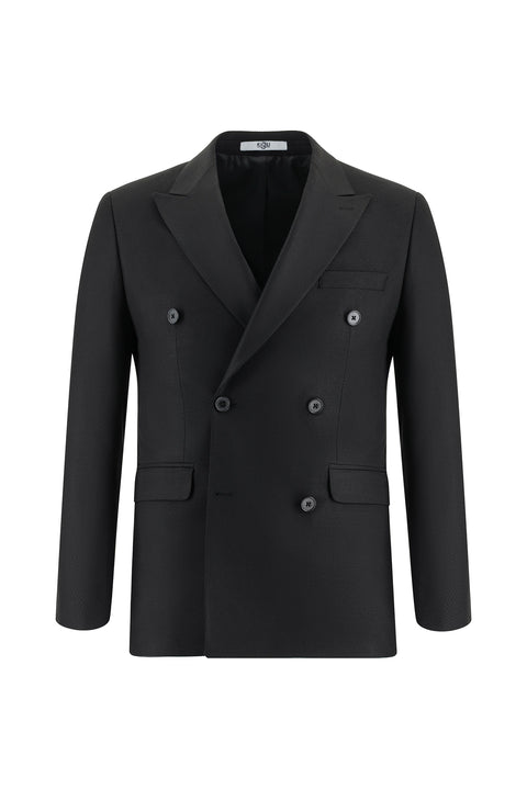 Black 6 Drop Regular Fit Standard Cut Patterned Double-Breasted Suit