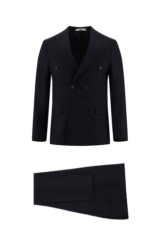  Koyu Lacivert 7 Drop Super Slim Fit Eksra Dar Kesim Kruvaze Takım Elbise