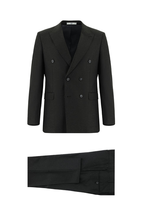 Dark Anthracite 7 Drop Slim Fit Patterned Double-Breasted Suit