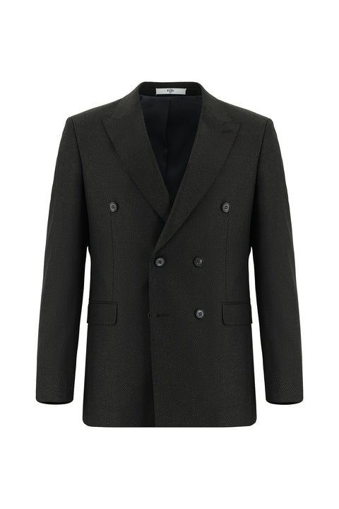 Dark Anthracite 7 Drop Super Slim Fit Extra Narrow Cut Patterned Double-Breasted Suit