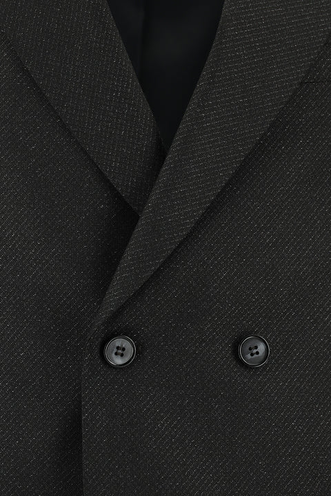 Dark Anthracite 7 Drop Super Slim Fit Extra Narrow Cut Patterned Double-Breasted Suit