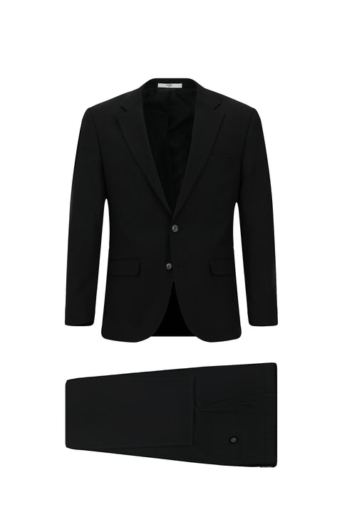 Black 4-Drop Relaxed Fit Patterned Suit