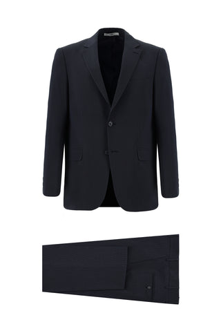 Koyu Lacivert 4 Drop Relaxed Fit Rahat Kesim Desenli Takım Elbise