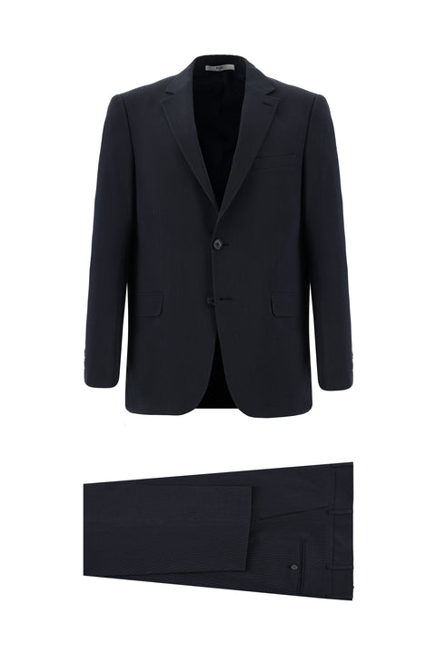 Dark Navy 4-Drop Relaxed Fit Patterned Suit