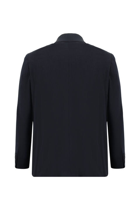 Dark Navy 4-Drop Relaxed Fit Patterned Suit