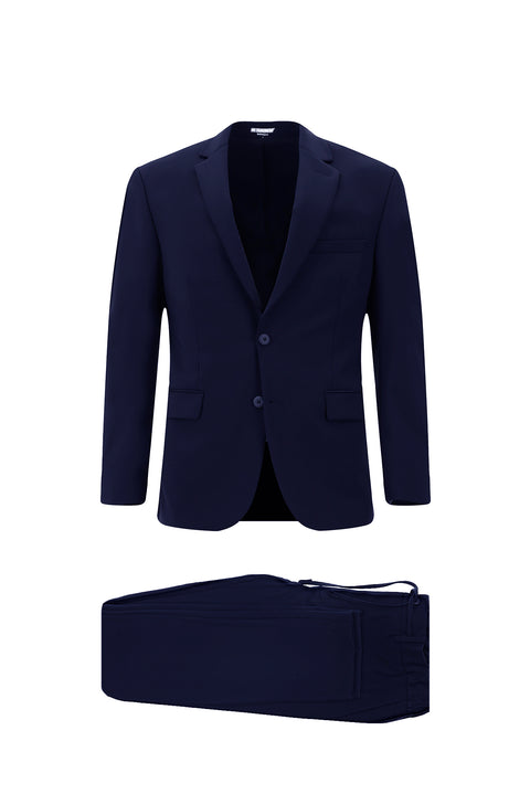 Dark Navy 7 Drop Slim Fit Narrow Cut Elastic Waist Drawstring Embossed Lycra Suit