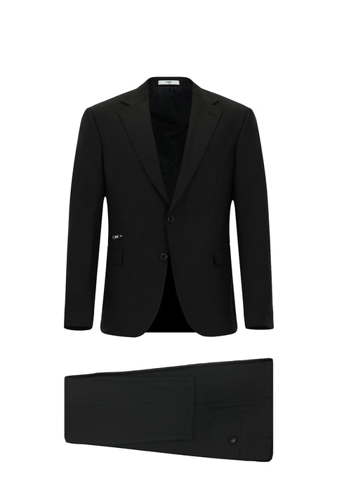 Black 6-Drop Regular Fit Standard Cut Lycra Suit with Zip-Up Pockets