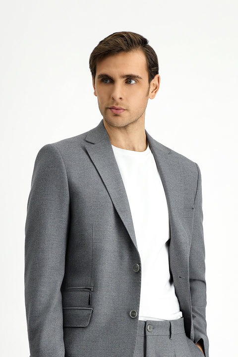 Medium Gray 6 Drop Regular Fit Standard Cut Lycra Zip-Pocket Suit