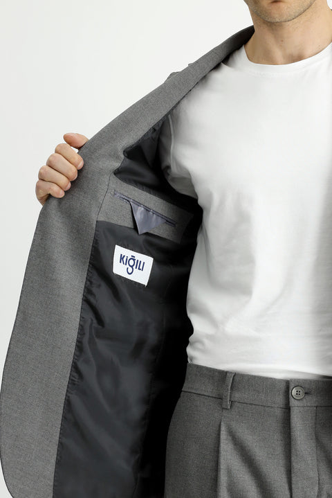 Medium Gray 6 Drop Regular Fit Standard Cut Lycra Zip-Pocket Suit