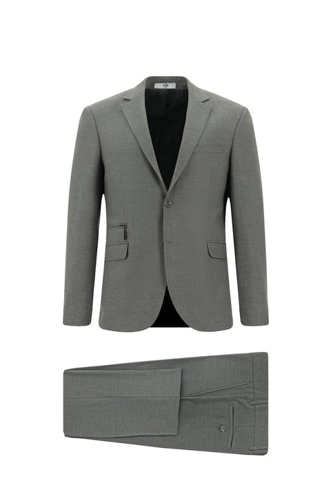 Medium Gray 6 Drop Regular Fit Standard Cut Lycra Zip-Pocket Suit