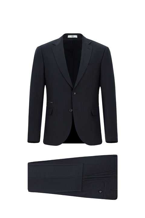 Dark Navy 6 Drop Regular Fit Standard Cut Lycra Zip-Pocket Suit