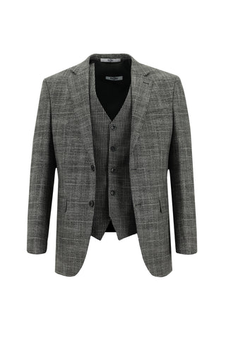  Koyu Füme 7 Drop Slim Fit Dar Kesim Kombinli Yelekli Takım Elbise