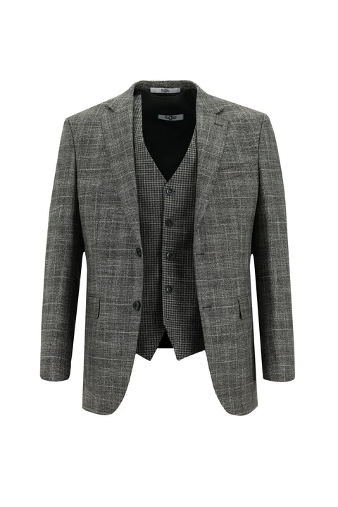 Dark Gray 7 Drop Slim Fit Narrow Cut Suit with Vest