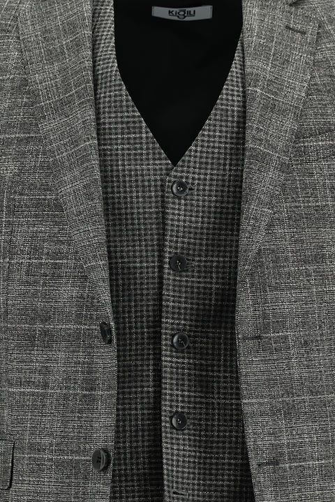 Dark Gray 7 Drop Slim Fit Narrow Cut Suit with Vest