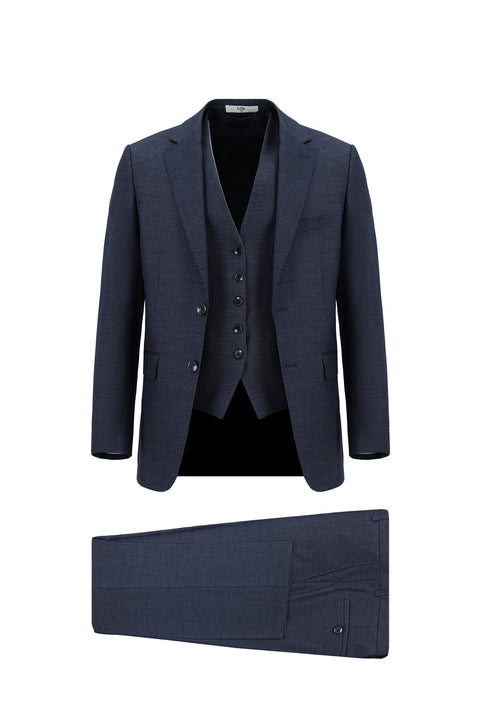 Medium Navy Blue 6 Drop Regular Fit Standard Cut Suit with Vest