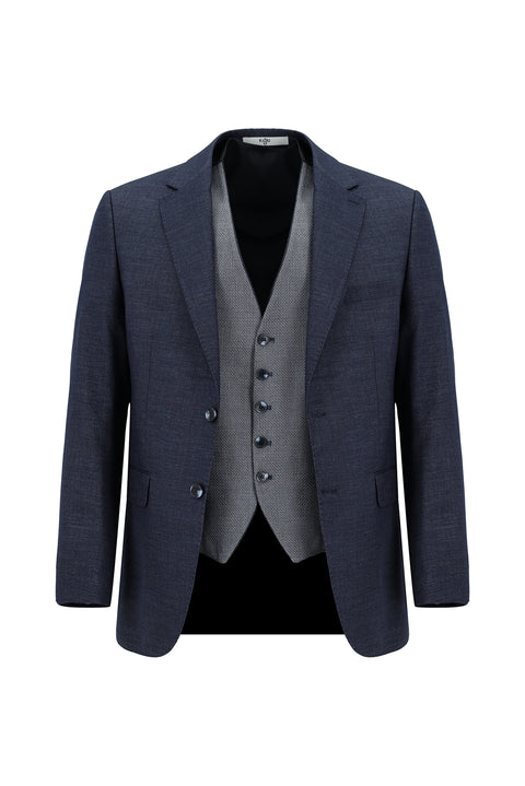 Medium Navy Blue 6 Drop Regular Fit Standard Cut Suit with Vest