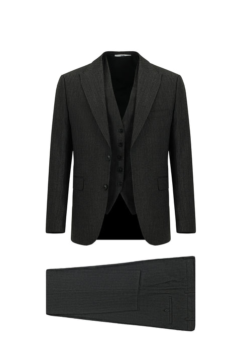 Black 7 Drop Slim Fit Narrow Cut Suit with Vest