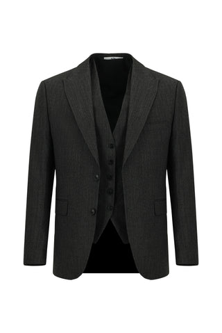  Siyah 7 Drop Slim Fit Dar Kesim Kombinli Yelekli Takım Elbise