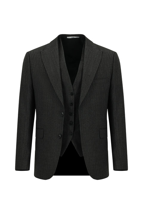 Black 6 Drop Regular Fit Standard Cut Suit with Vest