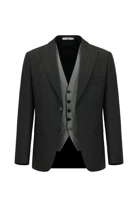 Black 6 Drop Regular Fit Standard Cut Suit with Vest