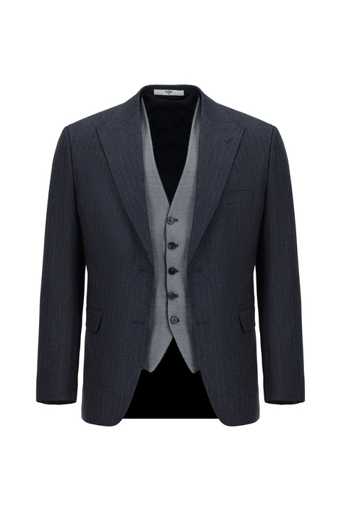 Medium Navy Blue 6 Drop Regular Fit Standard Cut Suit with Vest
