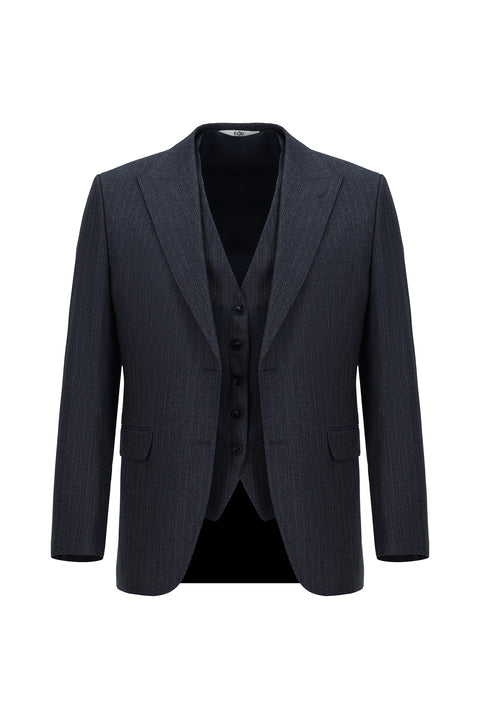 Medium Navy Blue 6 Drop Regular Fit Standard Cut Suit with Vest