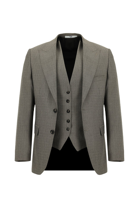 Açık Kahve  7 Drop Super Slim Fit Eksra Dar Kesim Kombinli Yelekli Takım Elbise