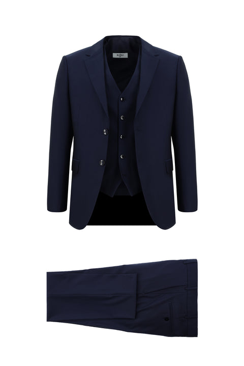 Dark Navy 7 Drop Slim Fit Suit with Vest