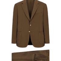 Medium Brown 7 Drop Slim Fit Narrow Cut Mono Collar Tobacco Pocket Elasticated Waist Patterned Modal Blend Suit