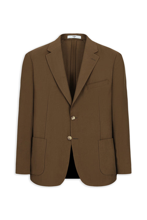 Medium Brown 7 Drop Slim Fit Narrow Cut Mono Collar Tobacco Pocket Elasticated Waist Patterned Modal Blend Suit