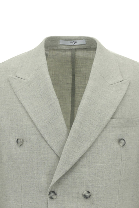 Light Grey 6 Drop Milano Full Oversize Fit, Pointed Collar, Wool, Unlined, Double-Breasted Suit