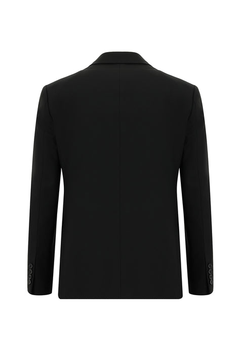 Black 4-Drop Relaxed Fit Wool Patterned Suit