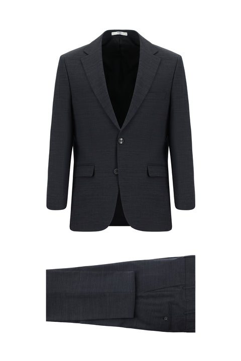 Dark Gray 4-Drop Relaxed Fit Wool Patterned Suit