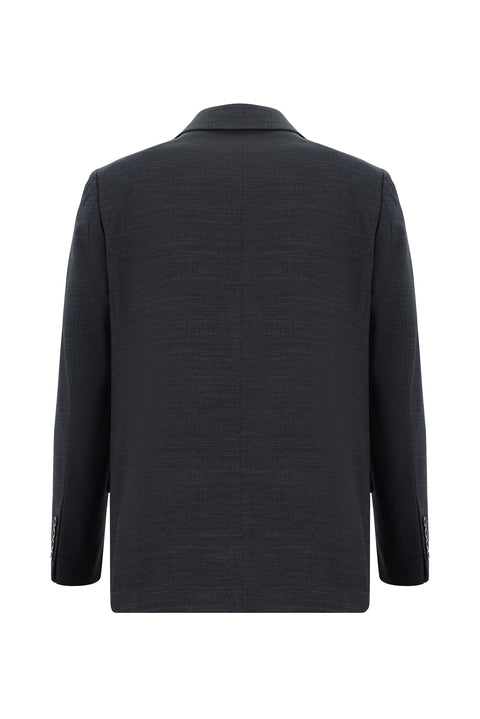 Dark Gray 4-Drop Relaxed Fit Wool Patterned Suit