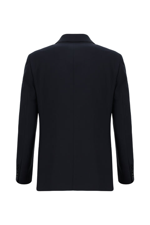Dark Navy 4-Drop Relaxed Fit Wool Patterned Suit
