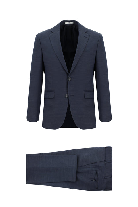 Indigo 4 Drop Relaxed Fit Wool Patterned Suit