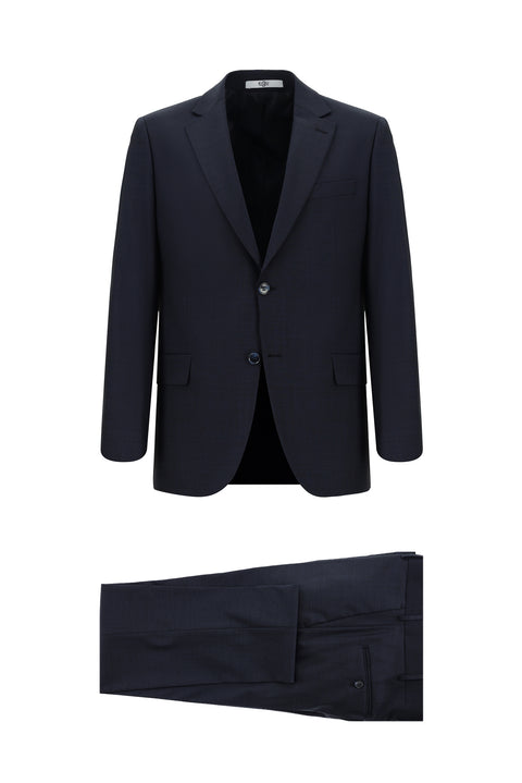 Dark Navy 6 Drop Regular Fit Standard Cut Wool Patterned Suit