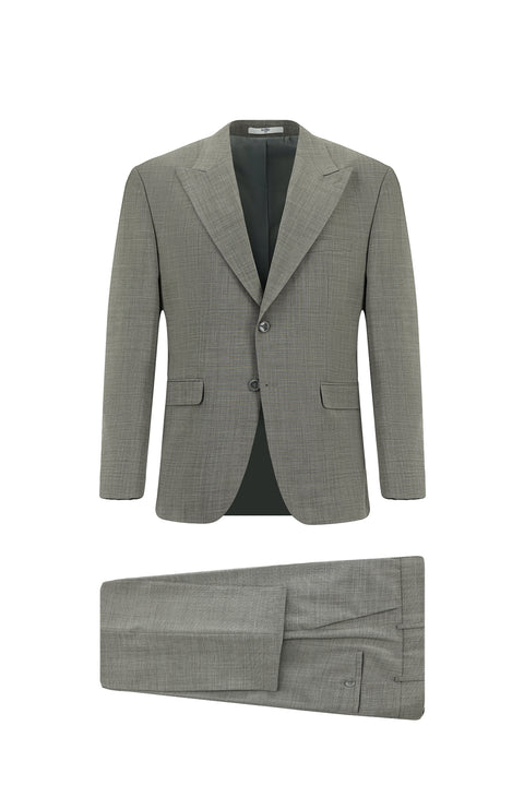 Light Gray 4-Drop Relaxed Fit Comfortable Cut Wool Patterned Suit