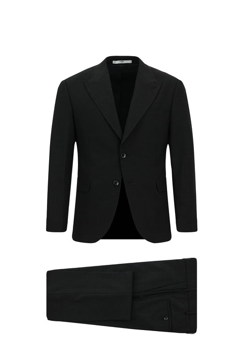 Black 7 Drop Slim Fit Narrow Cut Wool Patterned Suit