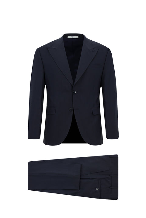 Dark Navy 7 Drop Slim Fit Narrow Cut Wool Patterned Suit