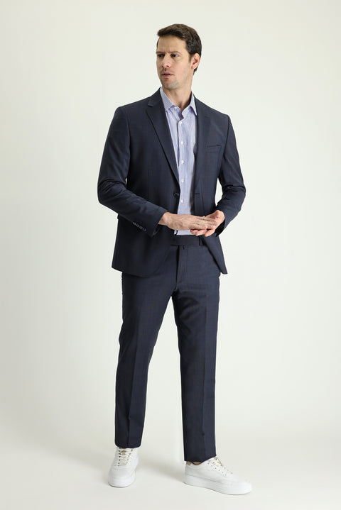 Koyu Lacivert 7 Drop Slim Fit Dar Kesim Yünlü Takım Elbise