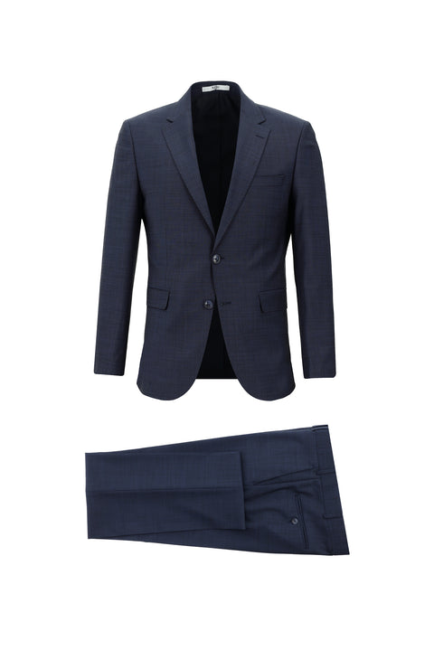 Açık Lacivert 7 Drop Slim Fit Dar Kesim Yünlü Desenli Takım Elbise