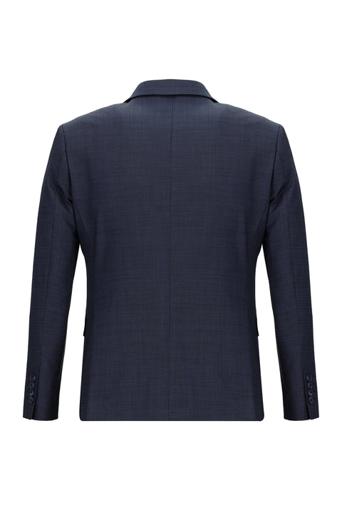 Açık Lacivert 7 Drop Slim Fit Dar Kesim Yünlü Desenli Takım Elbise