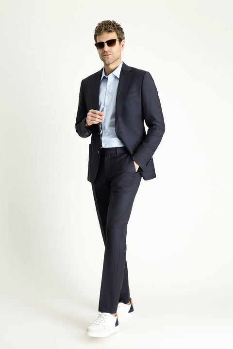Dark Navy 8-Drop Muscle Fit Long Athletic Cut Wool Suit