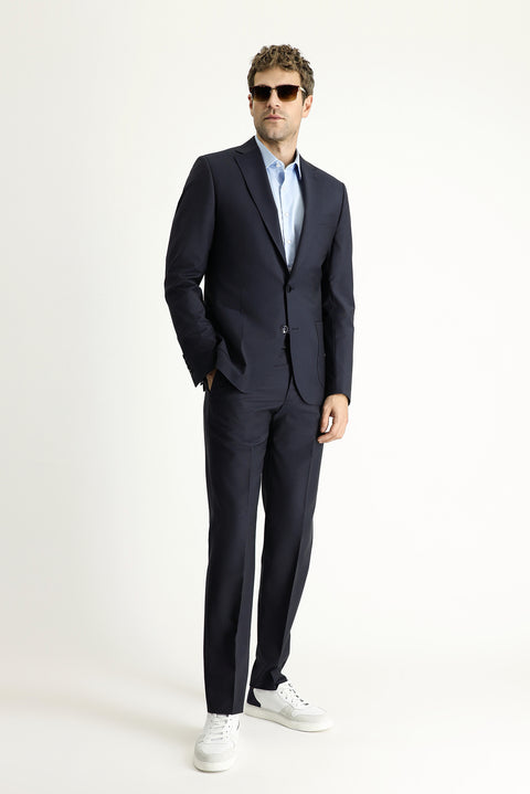 Dark Navy 8-Drop Muscle Fit Long Athletic Cut Wool Suit