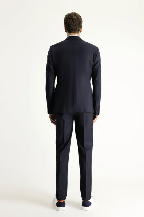 Dark Navy 8-Drop Muscle Fit Long Athletic Cut Wool Suit