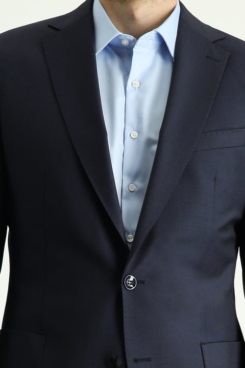Dark Navy 8-Drop Muscle Fit Long Athletic Cut Wool Suit