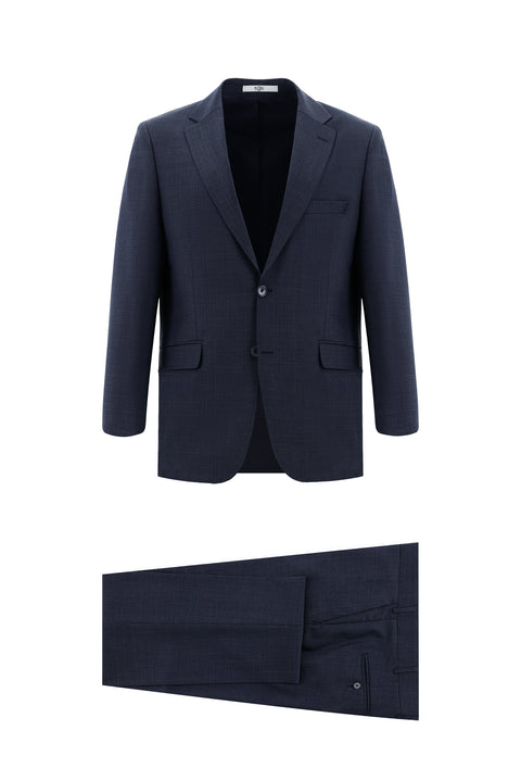 Dark Navy 4-Drop Relaxed Fit Wool Patterned Suit